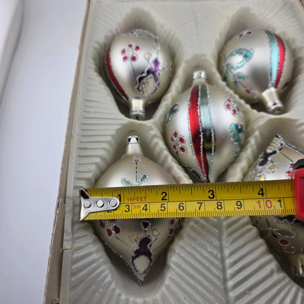 Christmas Classics Glass Ornaments‎ Hand Decorated Lot 5 Frosted Teardrop